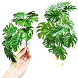 Woyrise Reptile Plants for Terrarium, Artificial Hanging Plants with Suction Cups, Amphibian Tank Habitat Decor Plastic Plant for Bearded Dragons Lizards Snake Geckos Frogs - 2Pack Fake Monstera