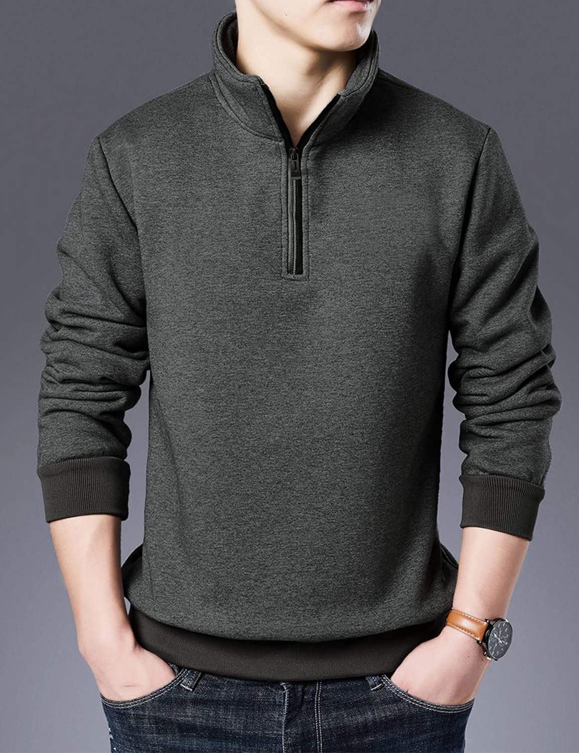 Yeokou Mens Fashion Warm Fleece Crewneck Sweatshirt Thick Sherpa Lined Pullover Tops - Image 3