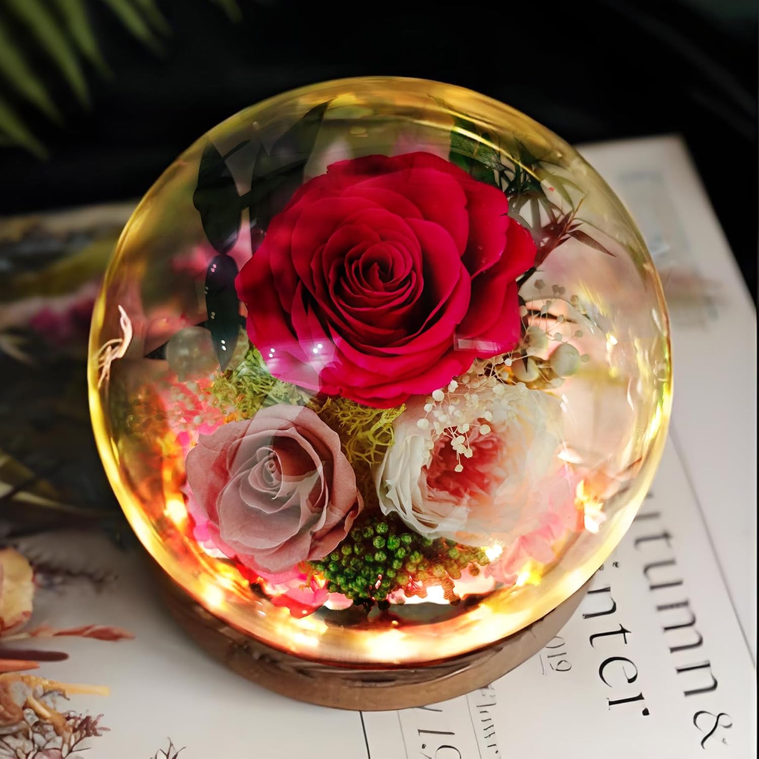 Preserved Real Rose Gifts for Her- Red Forever Rose in Glass Dome with LED for Women Mom Girlfriend Grandma Wife Birthday Mother's Day Christmas Valentines Day Gifts - Image 7