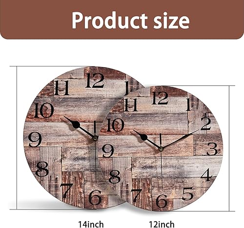 Miniatura 8 de Relojes de pared silenciosos sin tictac, madera marrón granero, tablón de pino, relojes de pared rústicos, funciona con pilas, reloj de pared