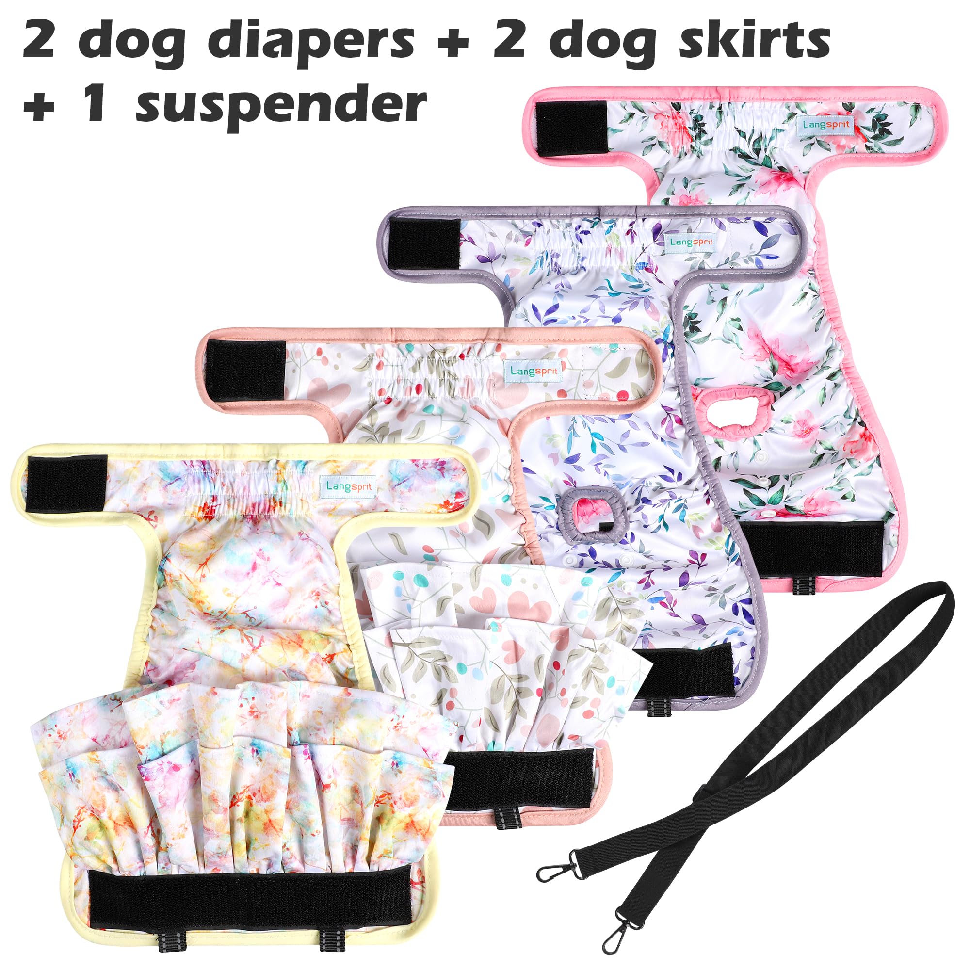 Pañales Lavables para Perras (Paquete de 4 + 1 Tirantes), Reutilizables, para Perritos, Cachorros, Bragas, Banda para el Vientre para el período de Calor de Las Mascotas, para el período de Calor de
