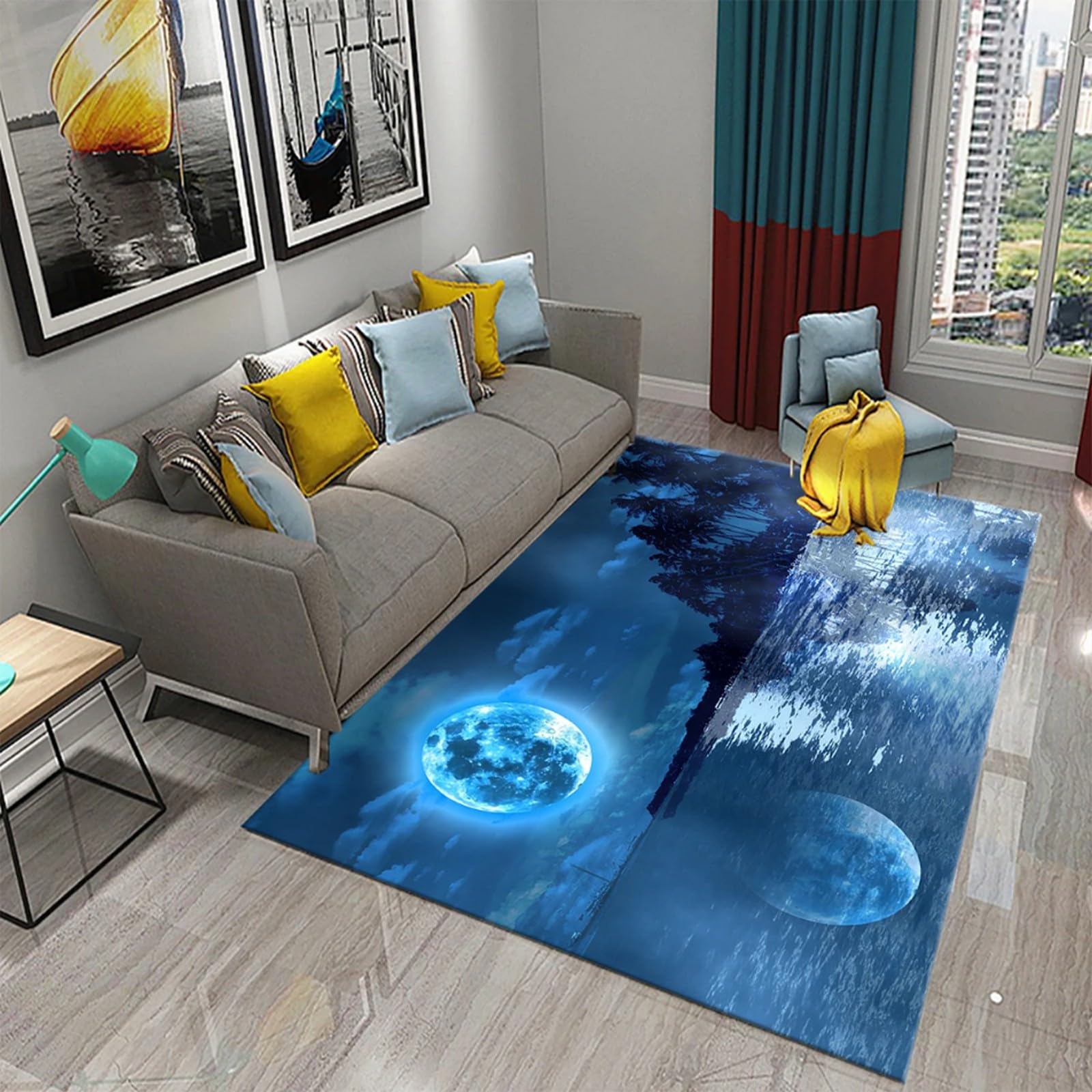 Tapis imprimé 3D lune de nuit 60x120 cm en flanelle lavable