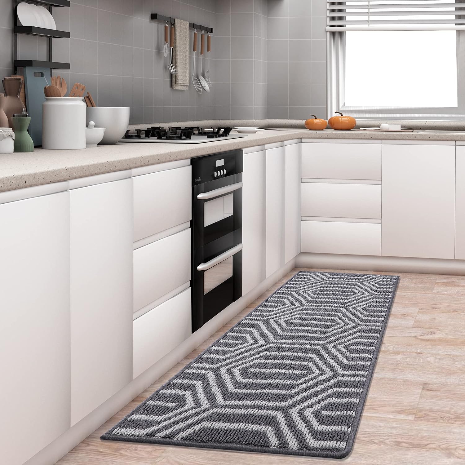 Premium Durable Kitchen Rug, Kitchen Floor Mat, 20"x47" Non-Slip Absorbent Mat for Kitchen Floor, Entryway, Hallway and Dining Room, Machine Washable Carpet (20”x47”, Grey Cloister)