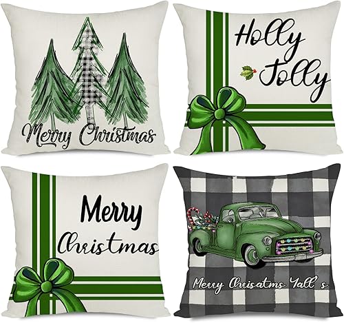 Artmag Juego de 4 fundas de almohada decorativas de Navidad de 24 x 24 pulgadas, fundas de almohada de Navidad para sofá de entrenador