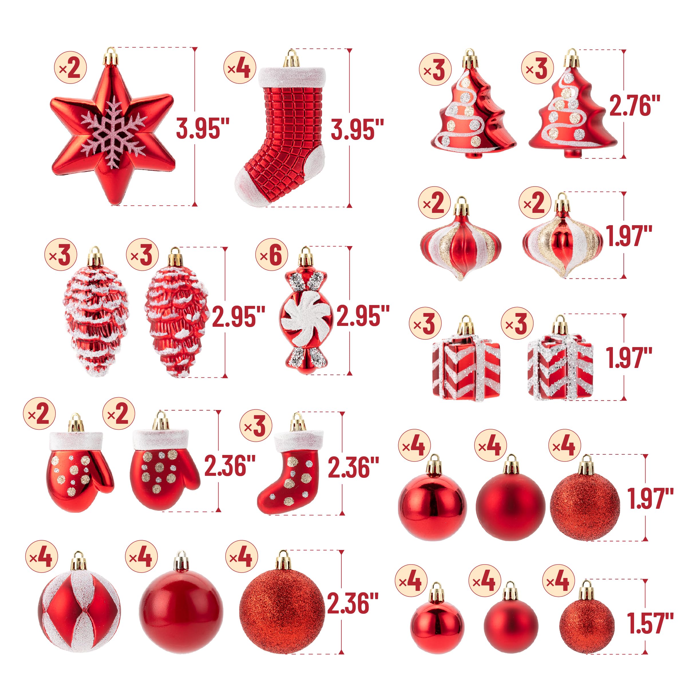 Mr. Pen - Lot de 77 boules de Noël de 6 cm - Or rose, doré, argenté - Boules de décoration de sapin de Noël incassables