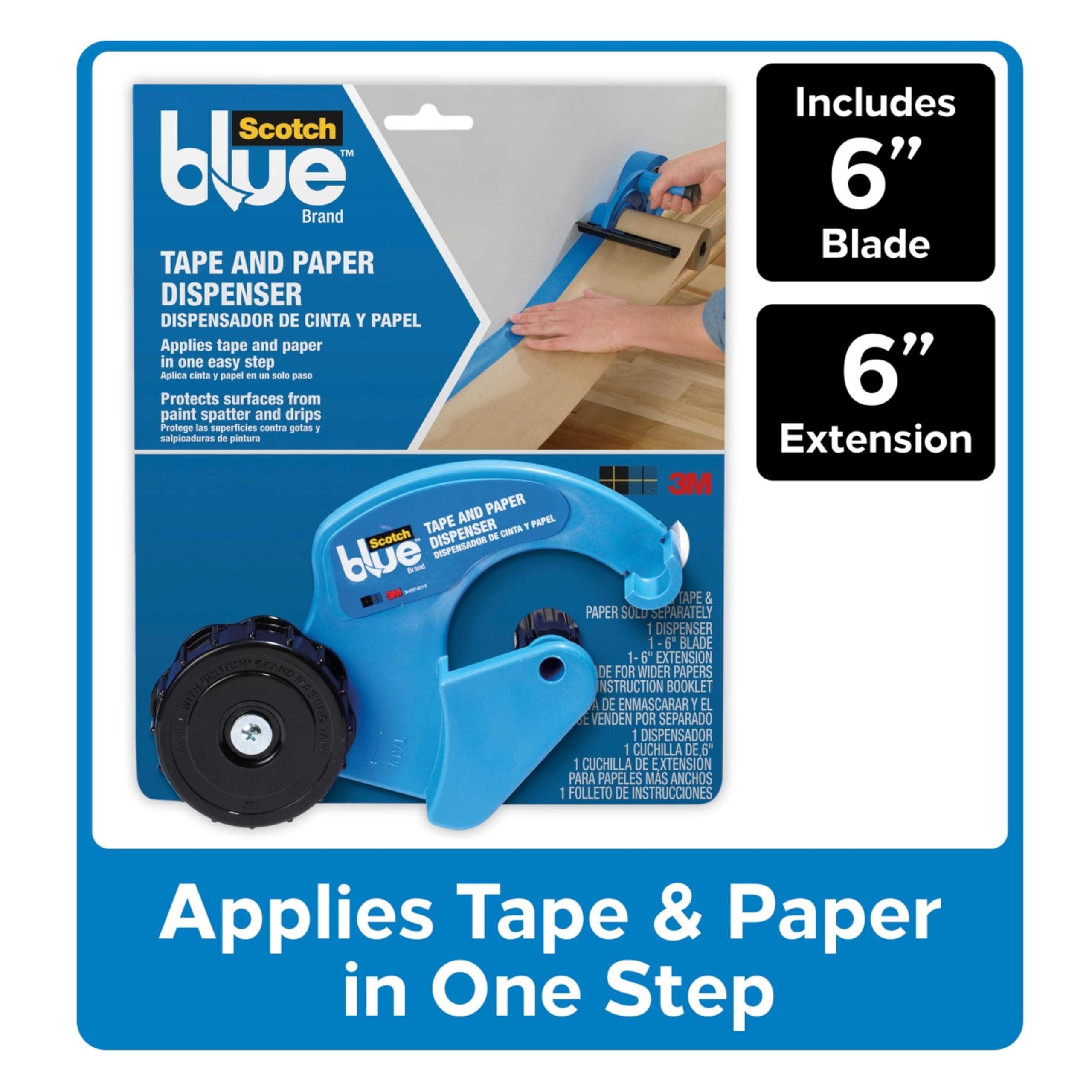 ScotchBlue 3M M1000 El Maskesi El Kapağı, Kapak Kağıdı için, Tüm Yapışkan Bant Genişlikleri için, Bıçaksız 1 Dispenser, Maskeleme Bandı ve Kağıt
