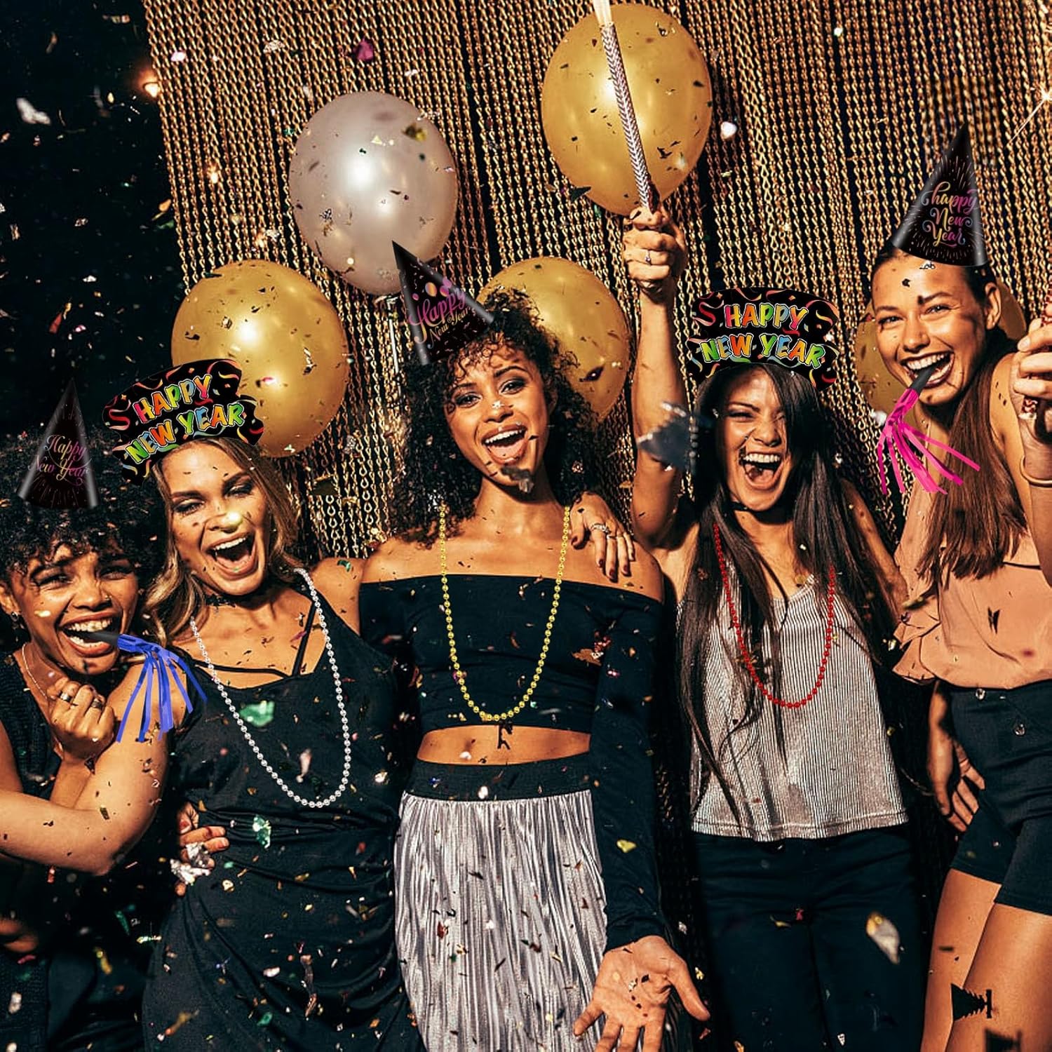 2026 Happy New Year Party Decorations 48pcs New Years Eve Party Supplies Happy New Year Party Cone Hats, Tiaras, Blowouts and Necklace, 2026 New Years Party Decoration Supplies - Image 7