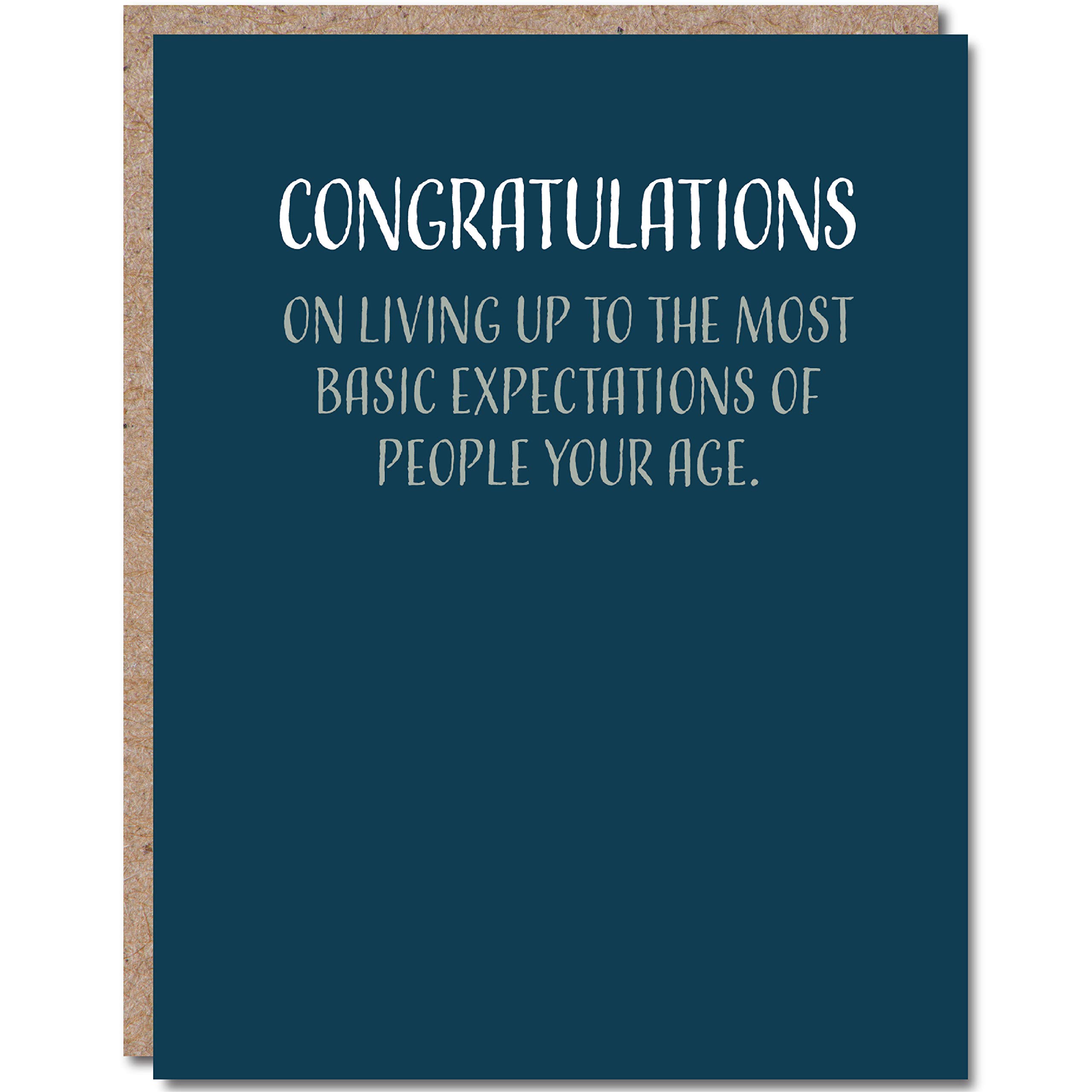 Modern Wit Graduation Card Funny, High School or College Graduation, Single 4.25 X 5.5 Greeting Card With Envelope, Blank Inside, Congratulations On Living Up To The Most Basic Expectations