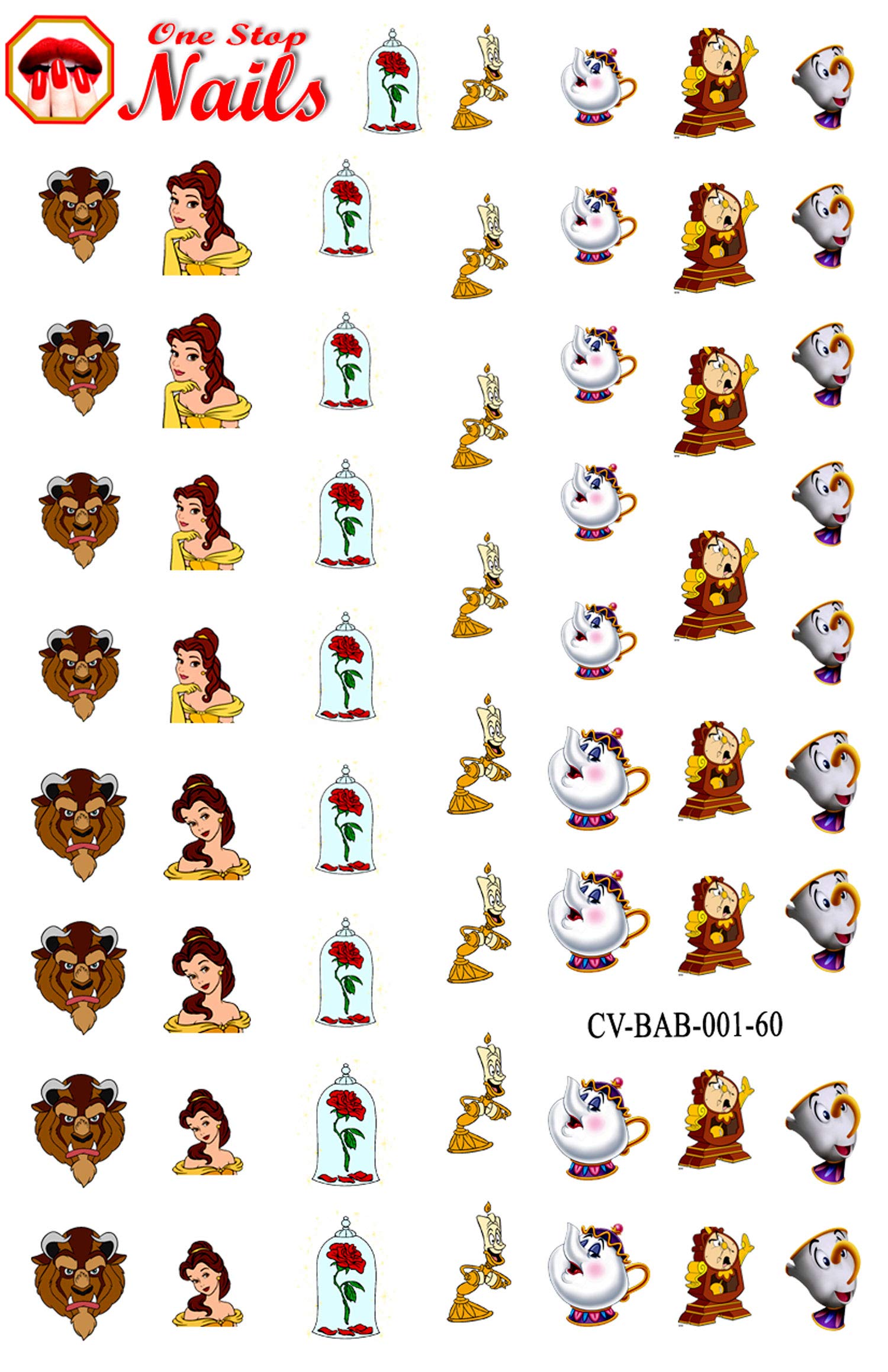 Beauty and The Beast Clear Vinyl Peel and Stick Nail Decals (NOT Waterslide) by One Stop Nails V1A.