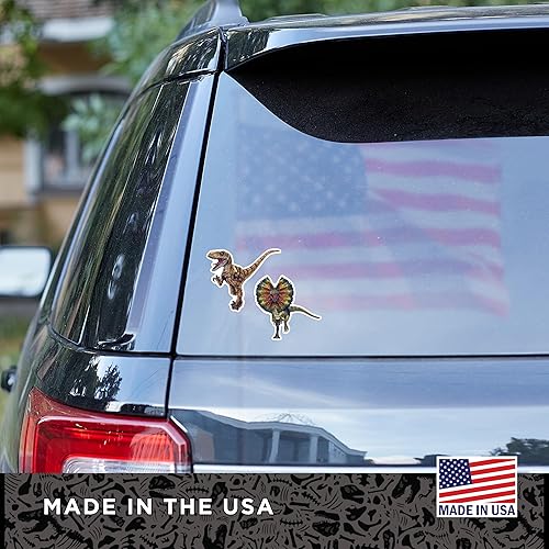 Miniatura 7 de Jurassic Park - Juego de 2 calcomanías de vinilo impermeables de Dilophosaurus Velociraptor para automóvil, camión, botella de agua, laptop,