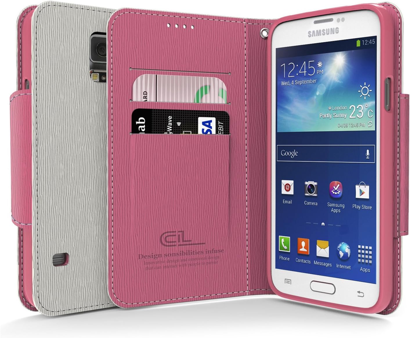 Cellto Samsung Galaxy S5 Premium Wallet Case with HD Screen Protector [Dual Magnetic Flap] Diary Cover/w ID Pocket for Galaxy S V Galaxy SV i9500 [Made in Korea] + Life Time Warranty - White