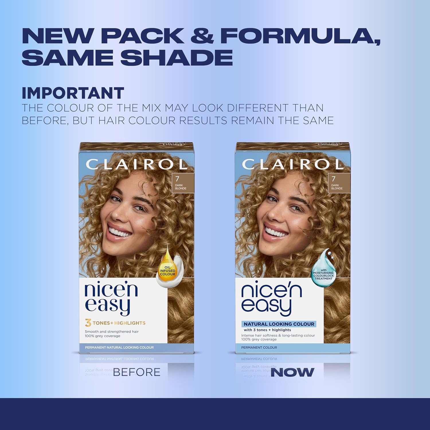 Clairol Nice'n Easy Permanent Hair Dye, 7 Dark Blonde Hair Color, Pack of 3 - Packaging May Vary