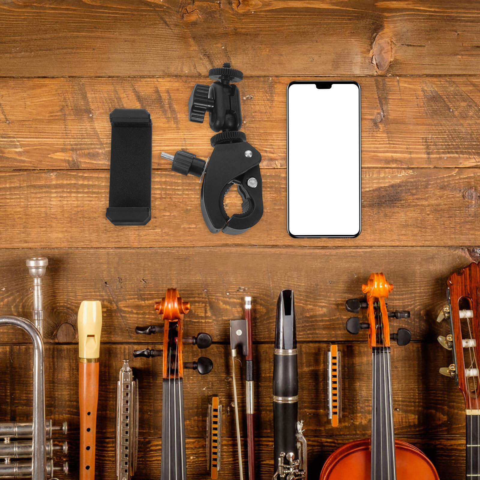 Supporto per Cellulare Lyre per Clarinetto in Plastica Nera, Portatile e Regolabile a 360°, per Musica a Casa in Aula