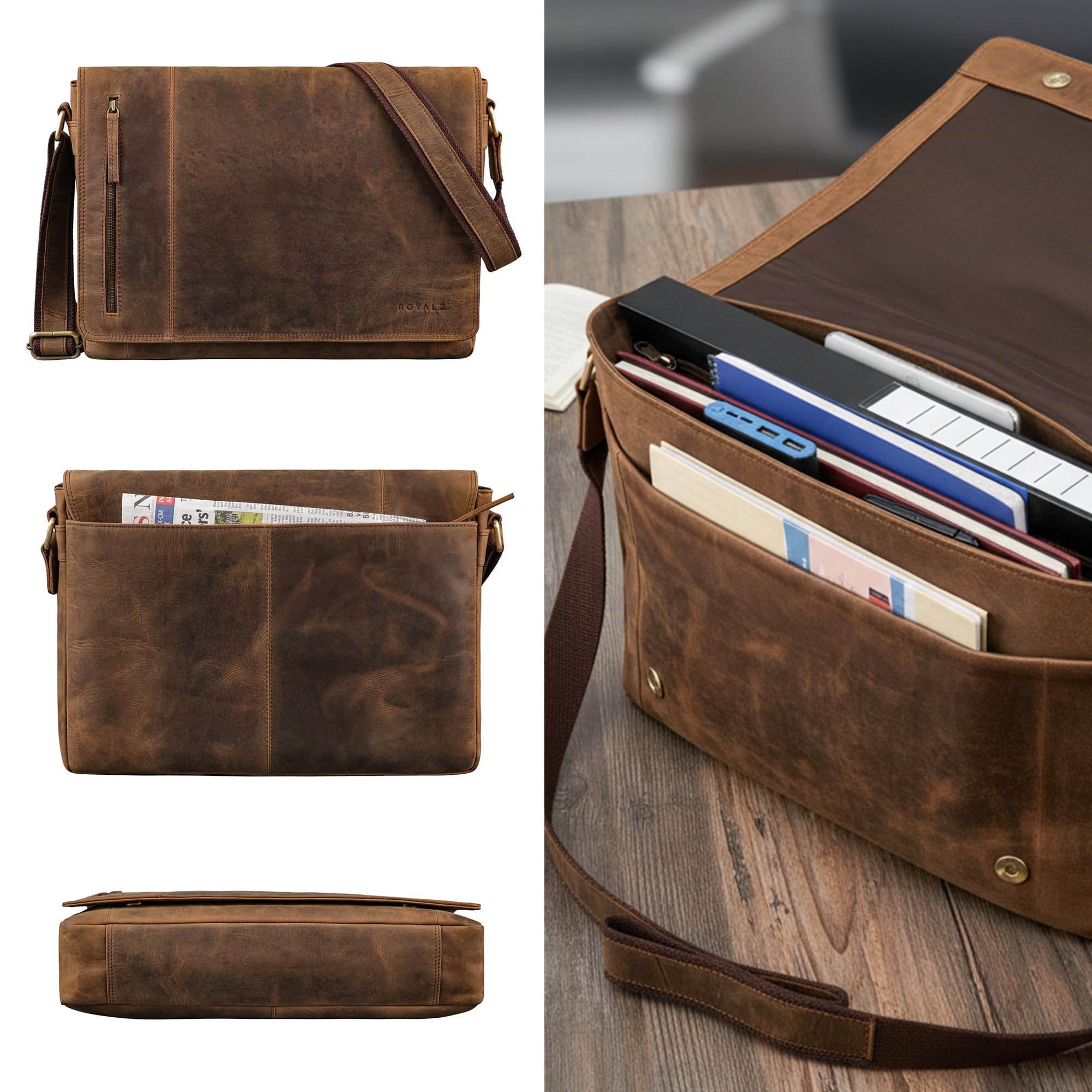 ROYALZ "New Jersey Borsa Porta PC 13-15.6 pollici Uomo Pelle a tracolla – Cartella Ventiquattrore in Vera Pelle – Grande Borsa Portadocumenti Uomi