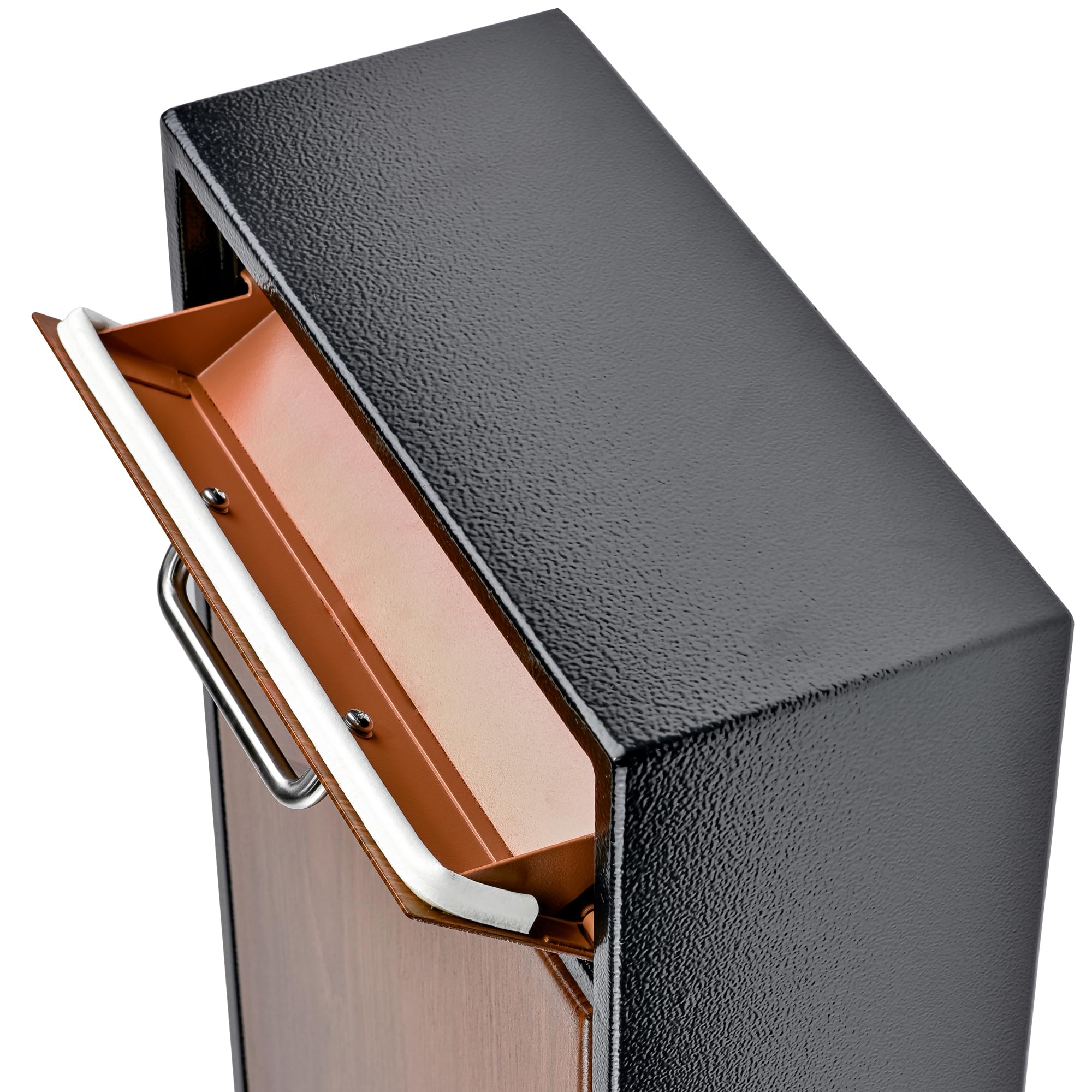 Mail Boss 7427 - Buzón de Acero de Alta Seguridad para Montaje en Pared (caída de Oficina, comentario, Carta, Caja de depósito), Negro con Recubrimiento en Polvo de Grano de Madera