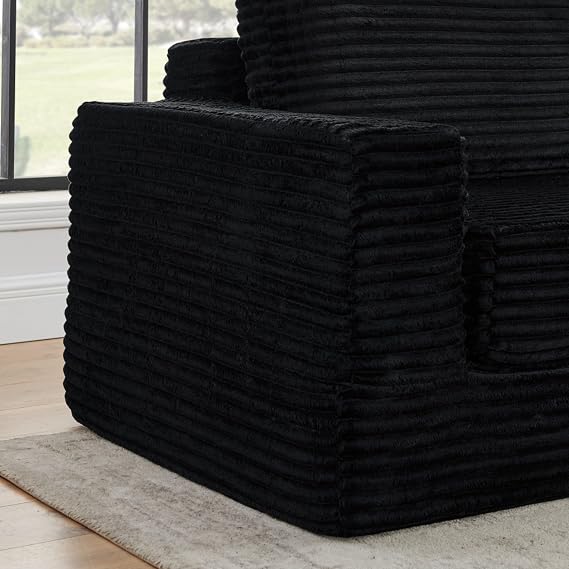 Modern Minimalist L-Shaped Modular Sectional Sofa with Corduroy Fabric, Convertible Sleeper Couch for Living Room, Comfy 5-Seat Foam Cushion Reversible Chaise Lounge, Space-Saving Sofa (Black+L)