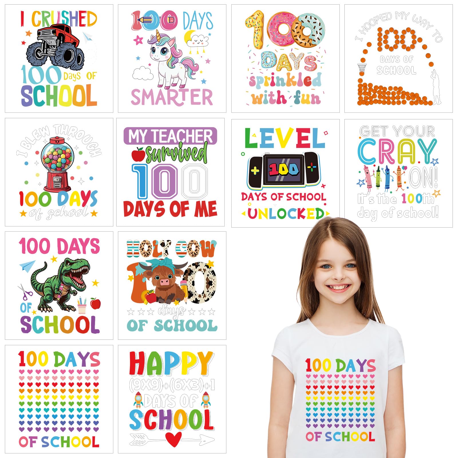 Écussons thermocollants 100 jours d'école lot de 12 décors vinyle anti-décollage
