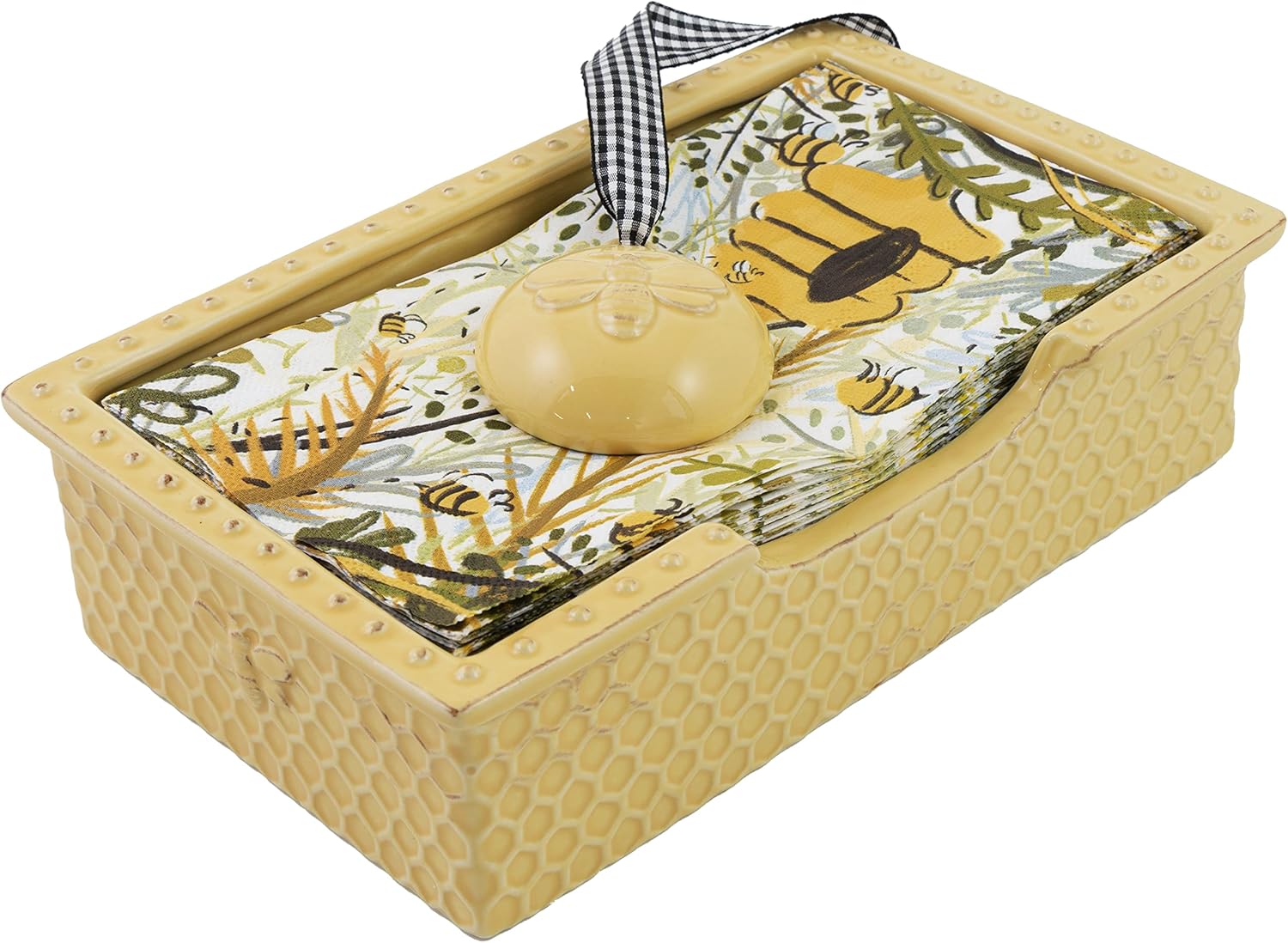 Boston International Embossed Stoneware Napkin Holder Caddy, Guest Towel Size, Honeycomb
