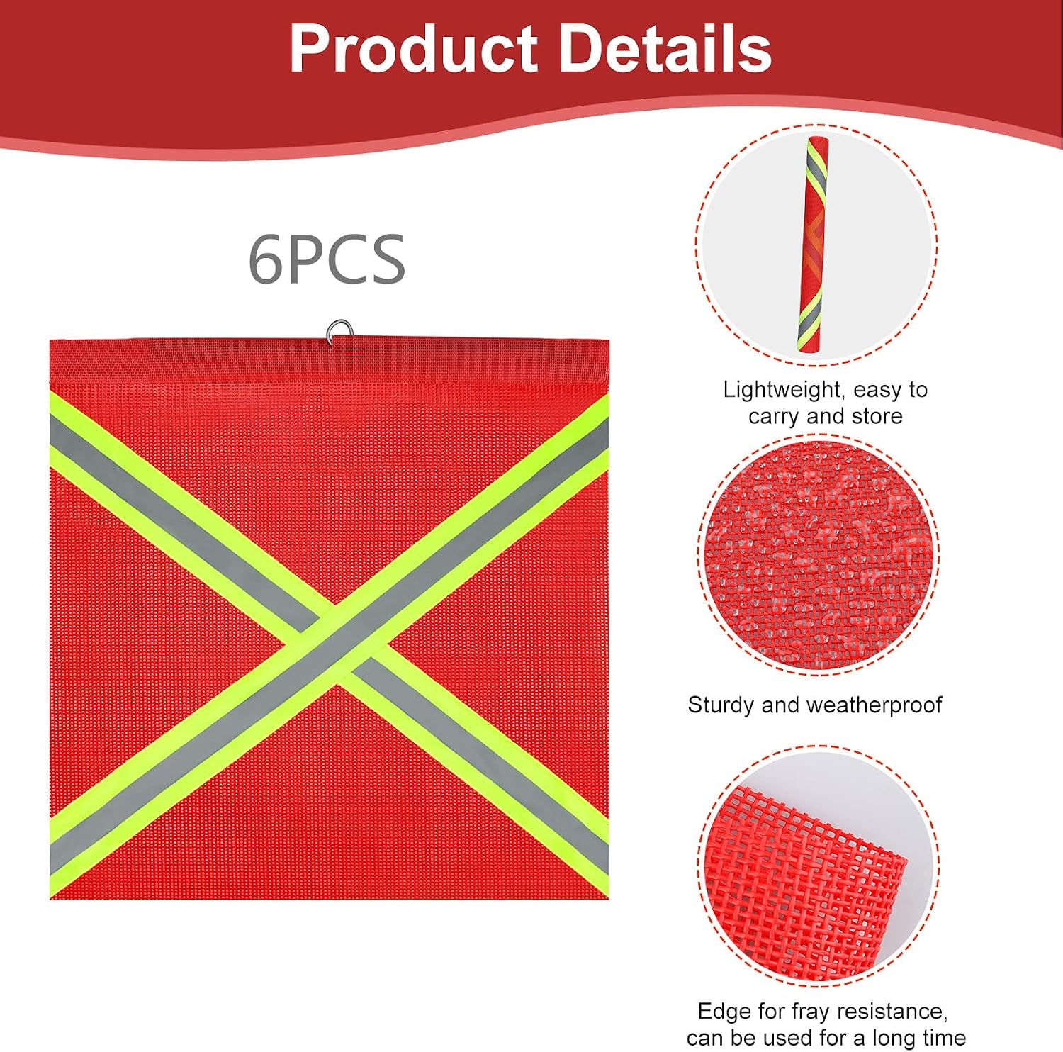 Safety Flags for Truck with Wire Loop 6 PCS 18x18 Inch Mesh Warning Flags for Trailer Hauling Single Sided Cross-Reflective Strip Flag (Red)