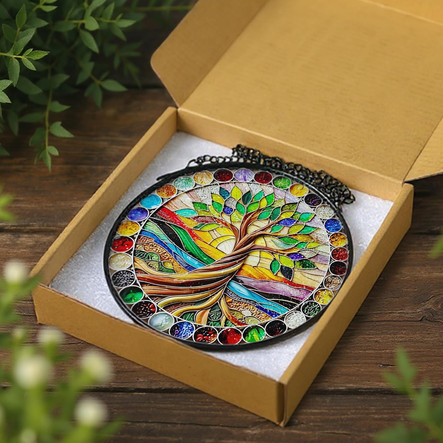 8-Inch Colorful Tree of Life Stained Glass Suncatcher & Ornament – Stained Glass Window Hanging & Decor, Sun Catchers for Windows Indoor, Gifts for Women, Gifts for Christmas, Housewarming Gift