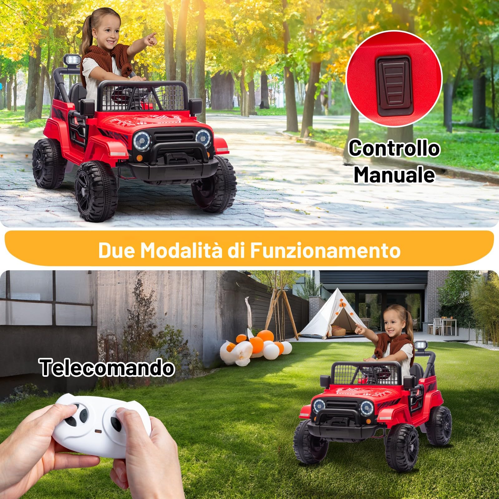 LALAHO Mcchina Elettrica Per Bambini 12V, Vel. max. 4,5 km/h Auto Elettrica per Bambini 3-5 Anni, Sospensioni, MP3, Telecomando, Rosso