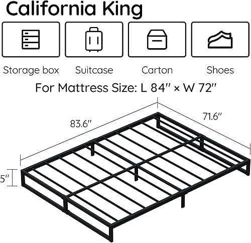 Miniatura 49 de Base de cama Cal King de 10 pulgadas, base de colchón de plataforma de metal resistente con soporte de listones de acero, no necesita somier, fácil