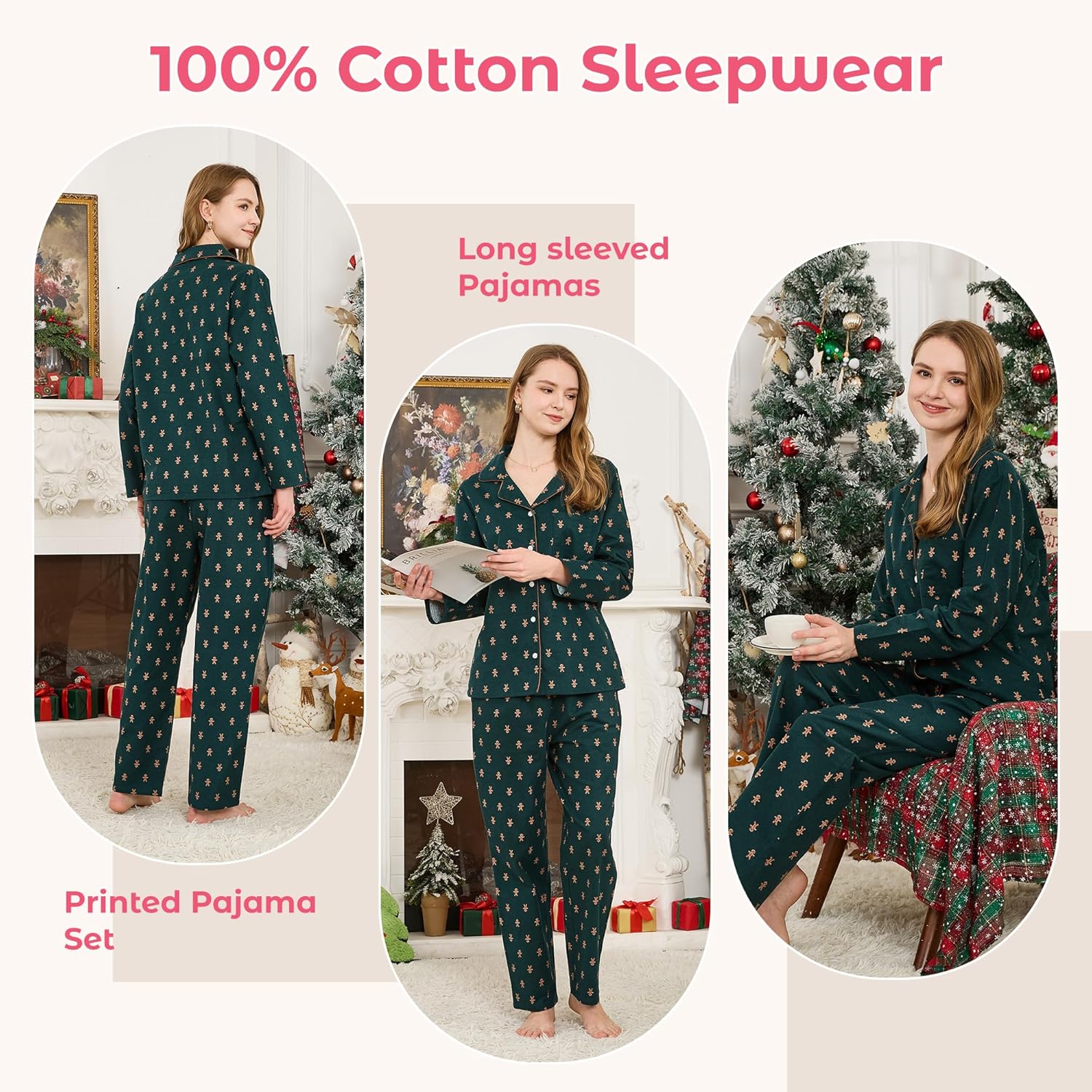 HEARTNICE Women's 100% Cotton Long Sleeve Pajama Set, 2-Piece Cozy Flannel Print PJs Button Up Ladies Sleepwear - Image 5