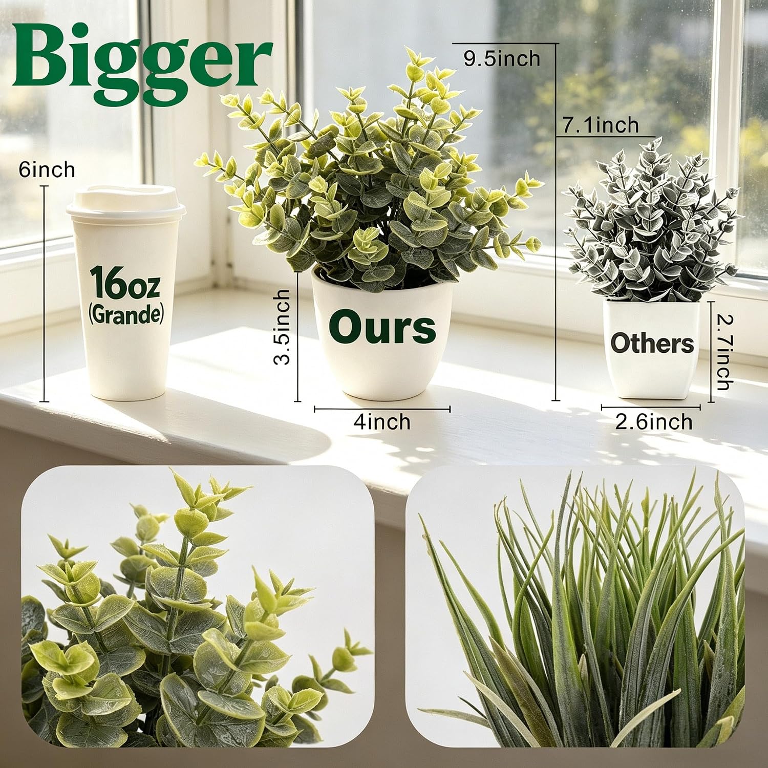 2 Pack Small Fake Plants, Artificial Eucalyptus Potted Plants for Spring and Summer Home Decor, Faux Plants Indoor for Table, Shelf, Bathroom and Office Decoration