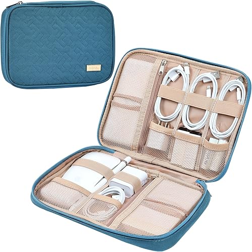 NISHEL Funda organizadora de cables de viaje, bolsa electrónica técnica, esenciales para cargador, cable, teléfono, disco duro, USB, tarjeta SD,