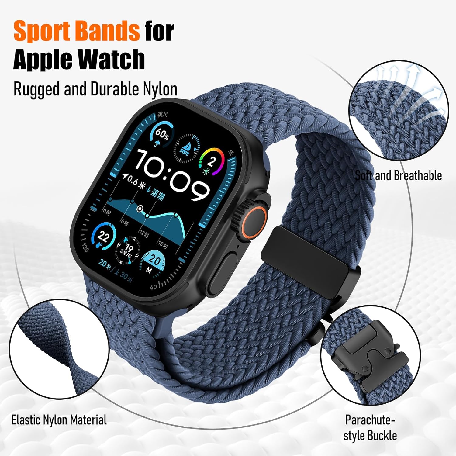 Braided Solo Loop for Apple Watch Ultra 3/2 Bands 49mm 46mm 45mm 44mm 42mm Men/Women,Parachute Buckle Stretchy Elastic Nylon Sport Strap Wristband for iWatch Bands Series 11 10 9 8 7 6 5 4 3 SE3/2 - Image 2