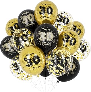 Unisun 30e verjaardag ballonnen, 30 jaar verjaardag decoraties voor mannen vrouwen, Happy Birthday zwart goud 30 verjaardag ballonnen decoratie voor feestartikelen