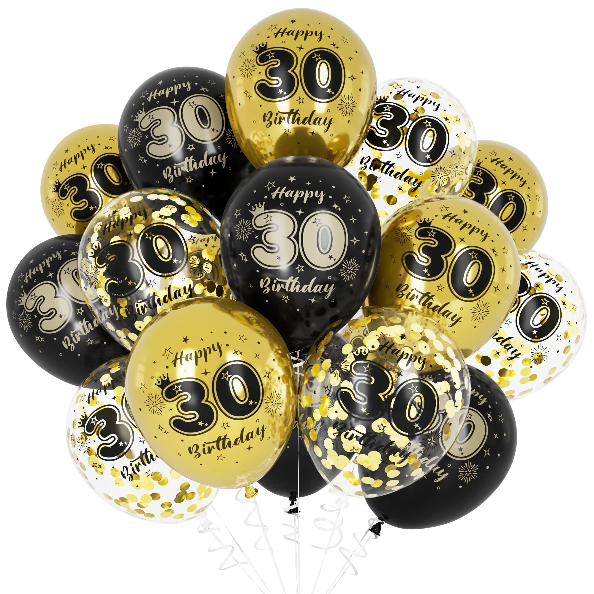 Unisun 30 Cumpleaños Globos, Decoraciones Cumpleaños 30 Años para Niño, Happy Birthday Decoración Globos 30 Aniversario Oro Negro para Cumpleaños Fiesta Suministros