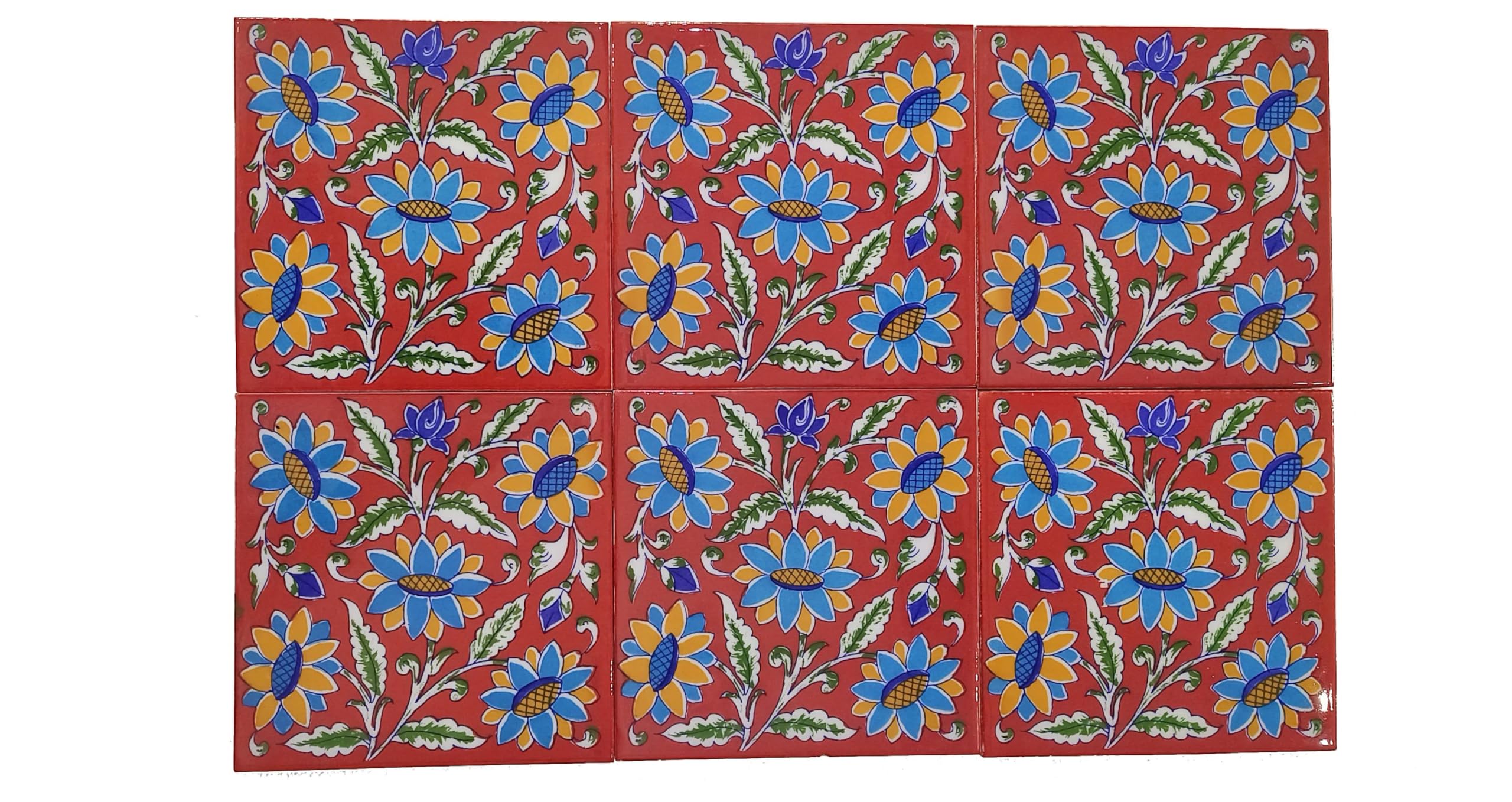 SHIV KRIPA Blue Pottery Floral Decorative Mosaic Wall Tiles (6 x 6 Inch 6 Set of Tiles) (Multicolor)-image-30