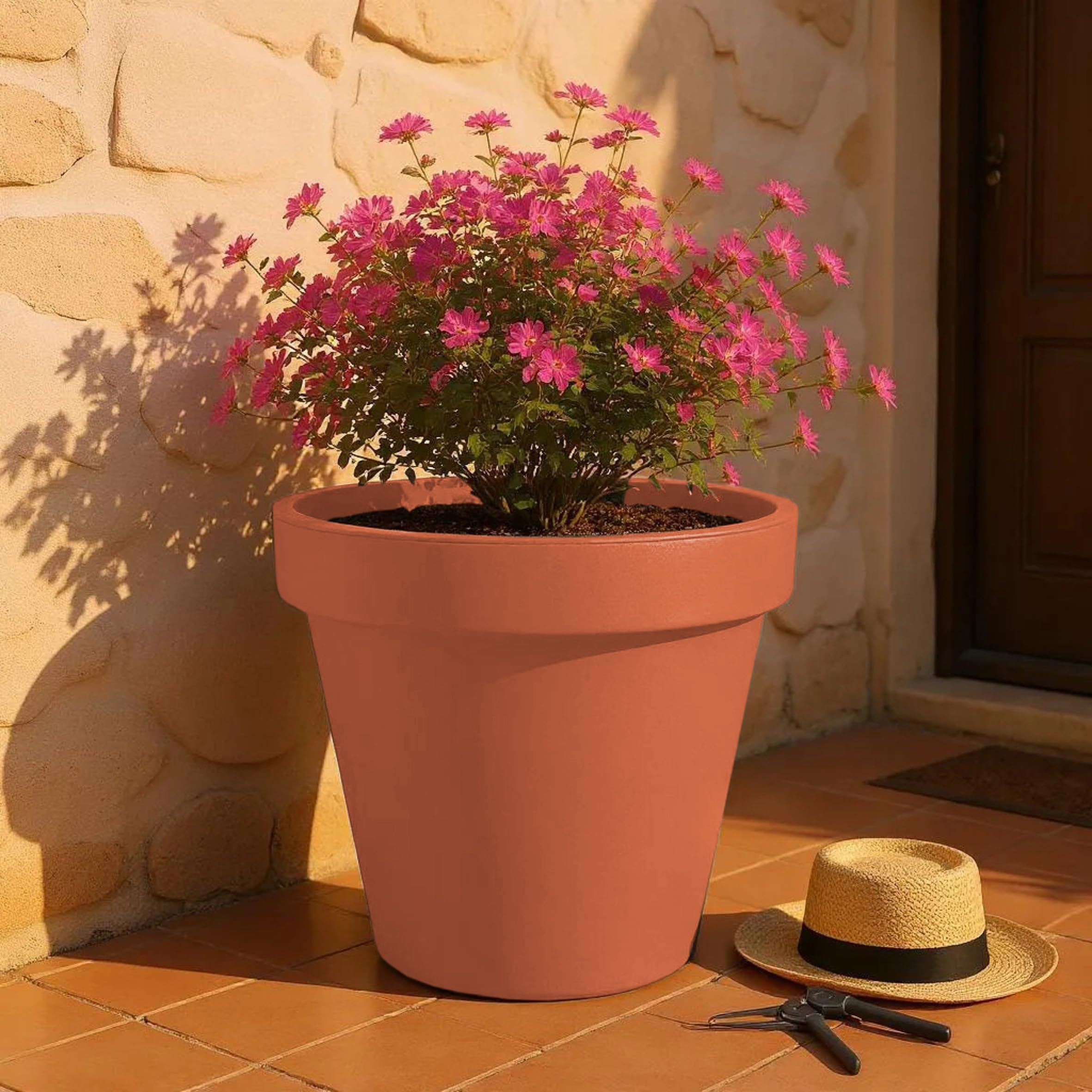 Spetebo Vaso per piante in plastica XXL, rotondo, Ø 58 cm, terracotta, grande, per interni ed esterni, da giardino