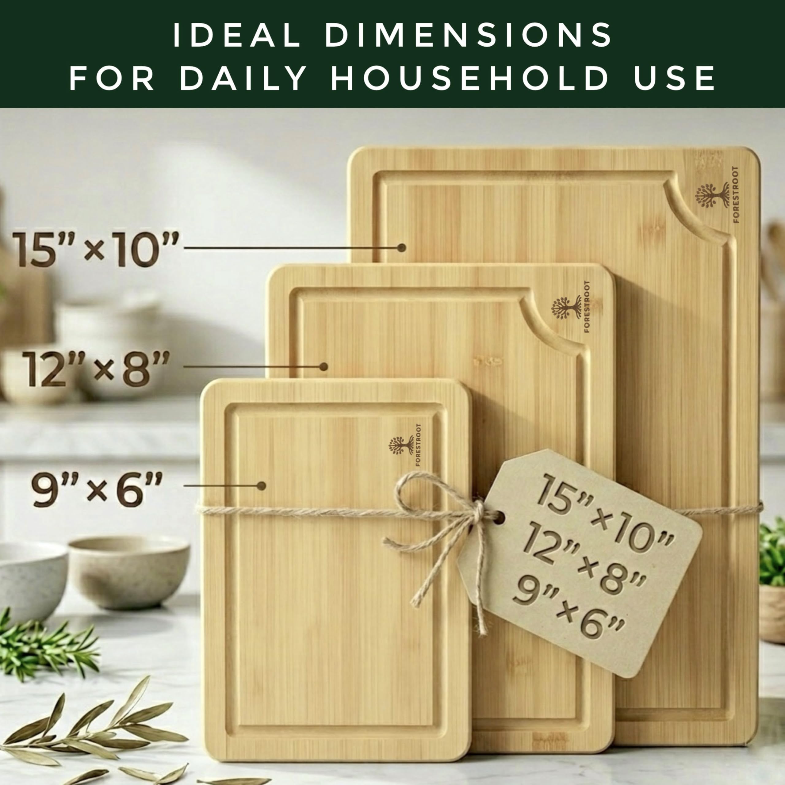 Juego de tablas de cortar de bambú, tablas de cocina de madera de 3 piezas para preparar y servir comidas, bambú duradero con ranura profunda para jugo y asas laterales, ideal para carne