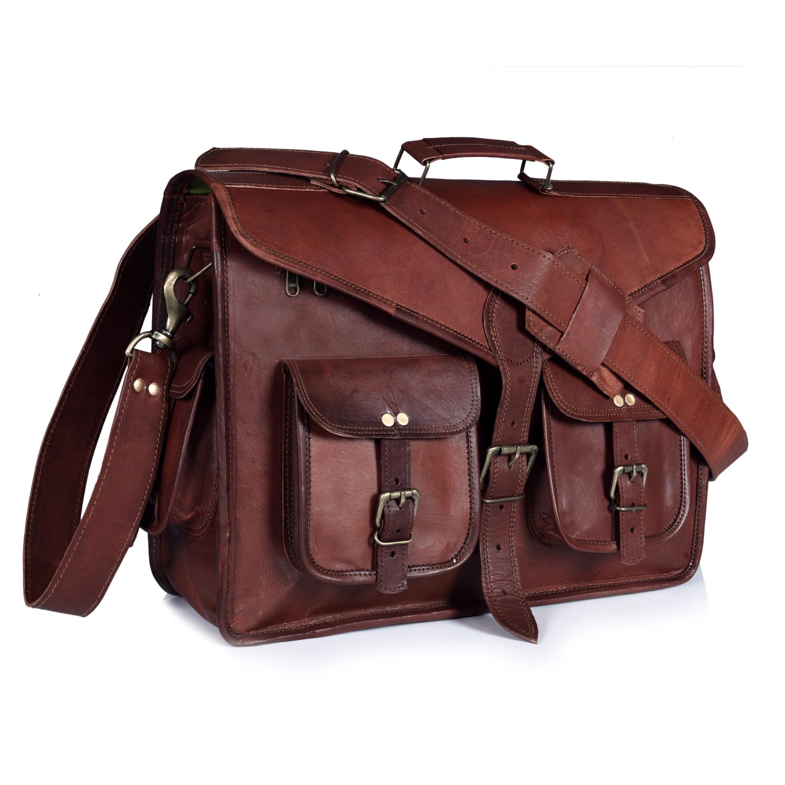 Bolso bandolera para portátil de 17.5 pulgadas, bolso de hombro de lona de cuero vintage, bolsas duraderas para computadora, maletines de negocios, bolsas de trabajo para hombres y mujeres, marrón, 18