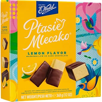 E. Wedel, Ptasie Mleczko Candy Box, Polish Birds Milk, Delicate & Soft Lemon Flavor Marshmallow in Dark Chocolate, 340g/12oz