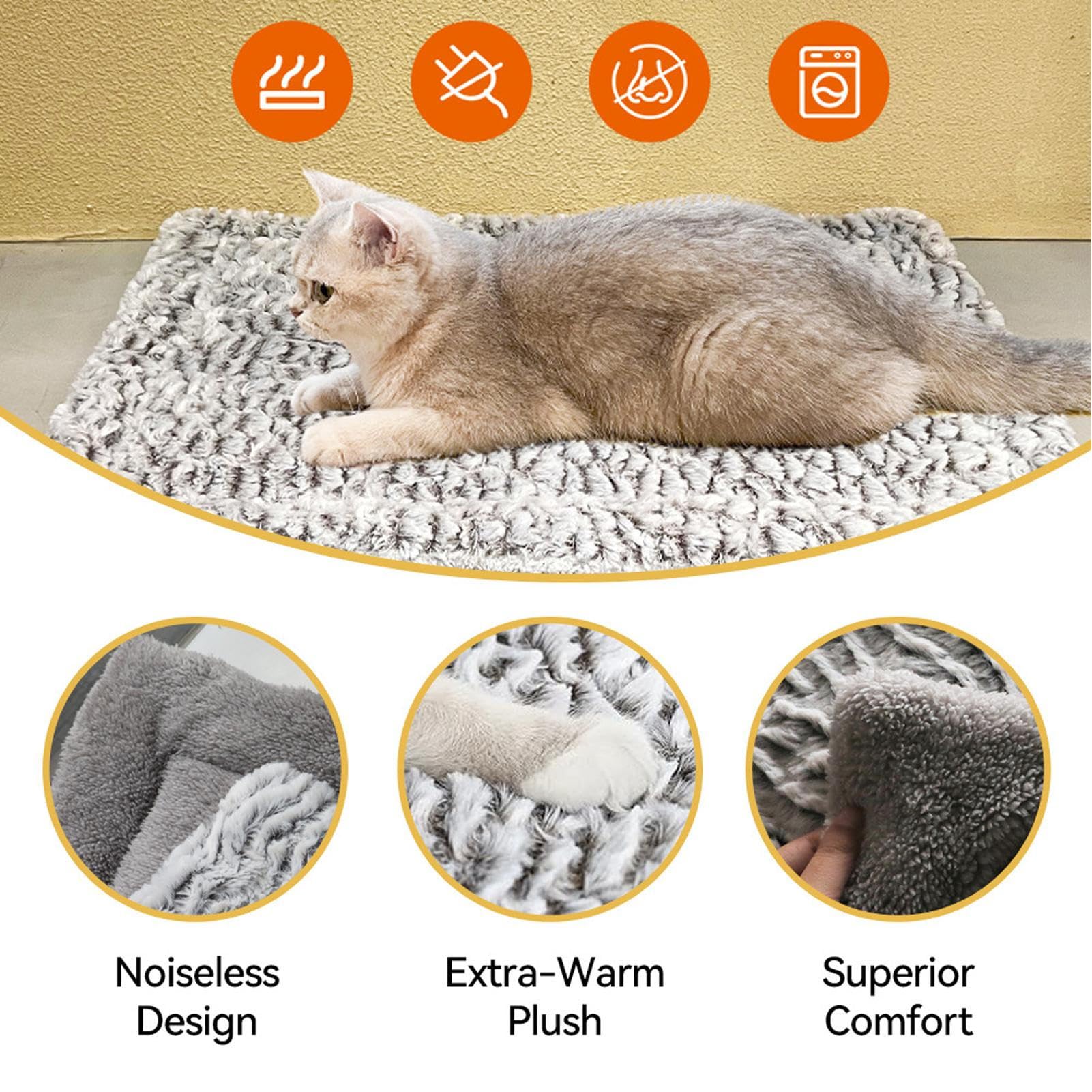 Self Warming Cat Mat, Double-Sided Pet Pad, Plush Heating Blanket with Soft, Cozy Bedding for Small Animals Medium Winter Outdoor Couch Bedside Corners Cage Home Use, 23.62x19.69x1.97 Inches
