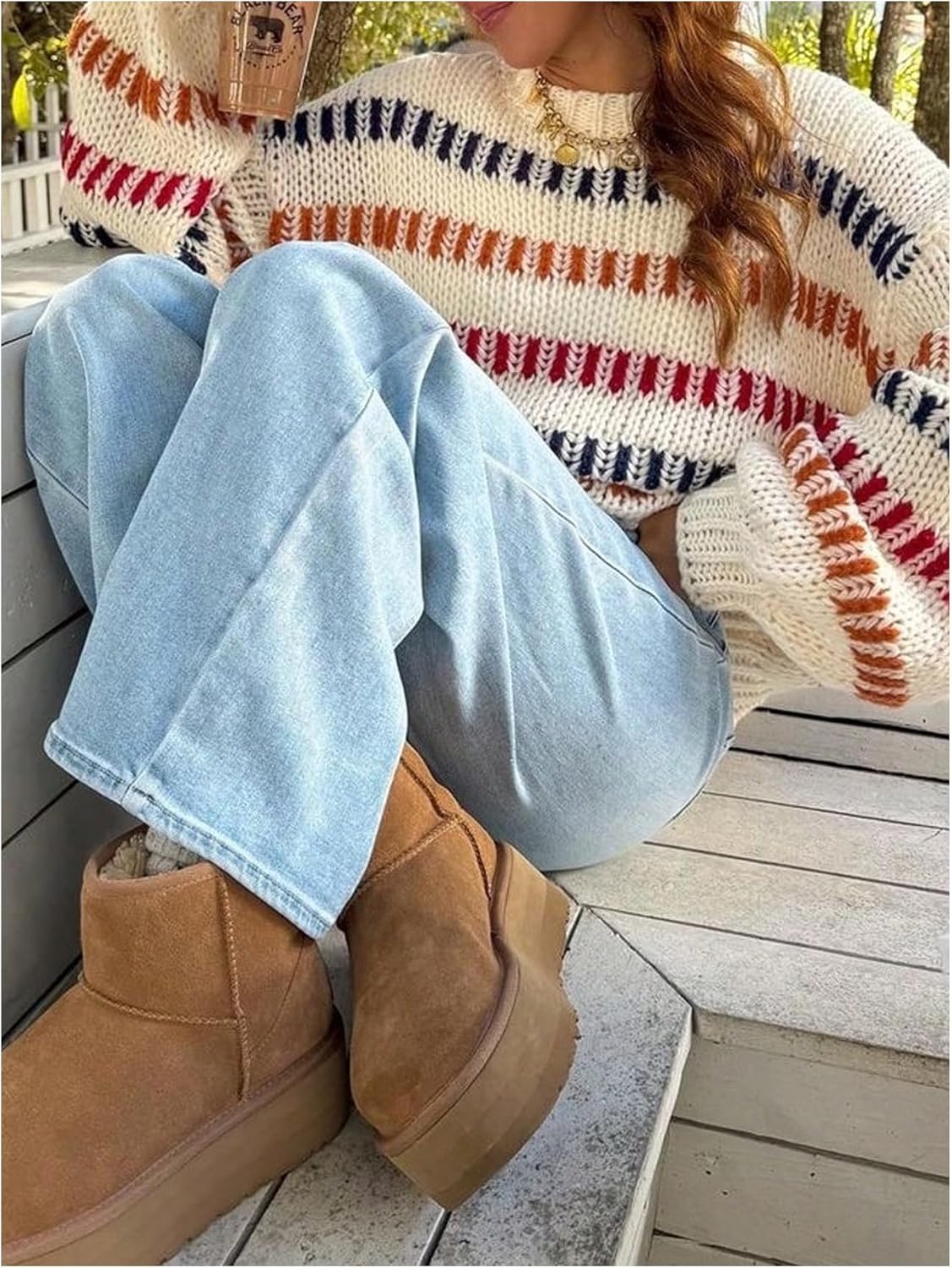 Milumia Women's Oversized Striped Long Sleeve Sweaters Drop Shoulder Crew Neck Knitted Pullover Tops - Image 5