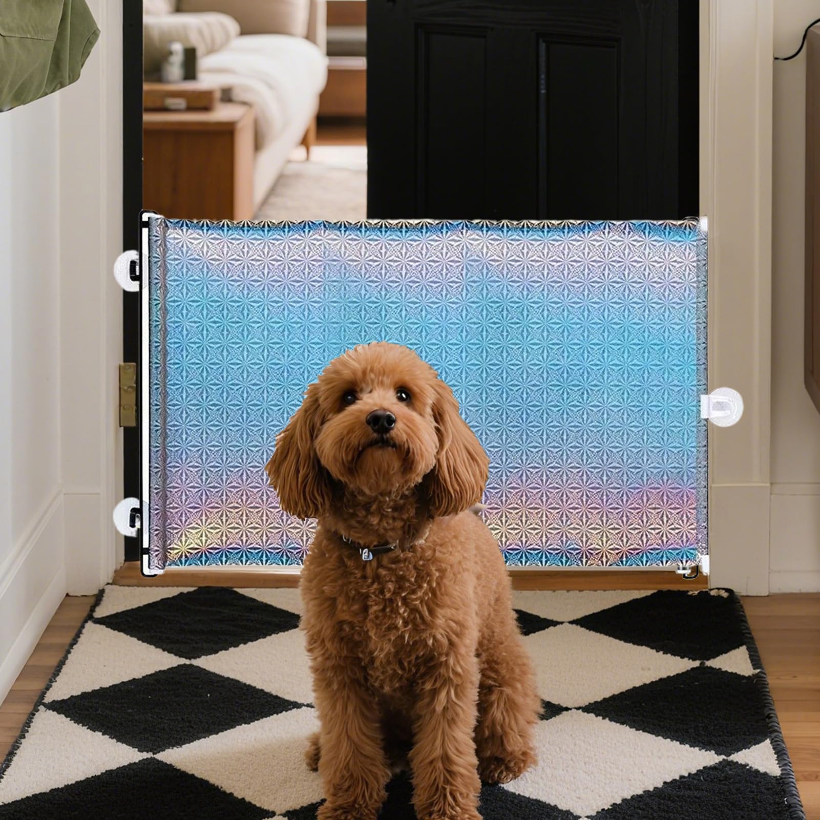 Barriera Retrattile Per Animali Senza Fori – Regolabile 78x110 Cm, Adesivi Resistenti, Per Scale E Porte