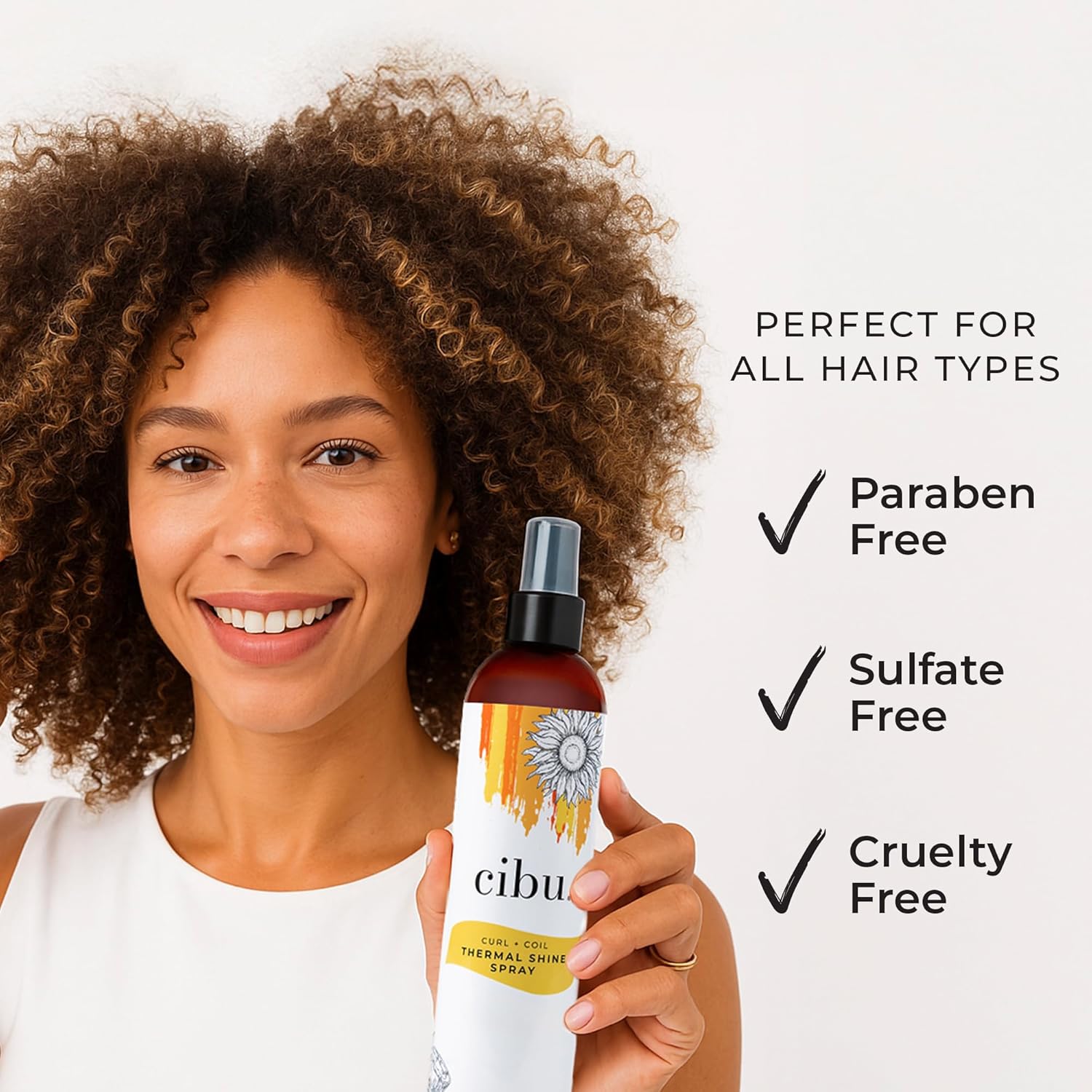 CIBU Curl + Coil Thermal Shine Spray | Dry Heat Protectant for Hair | Prevents Damage from Blow Drying, Flat Iron, and Curling Iron | 8 ounces