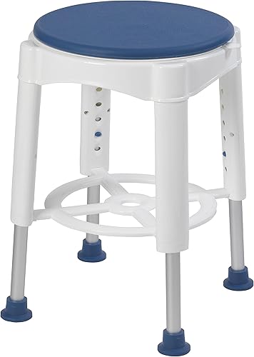 Drive Medical Taburete de baño con asiento giratorio acolchado blanco con asiento azul