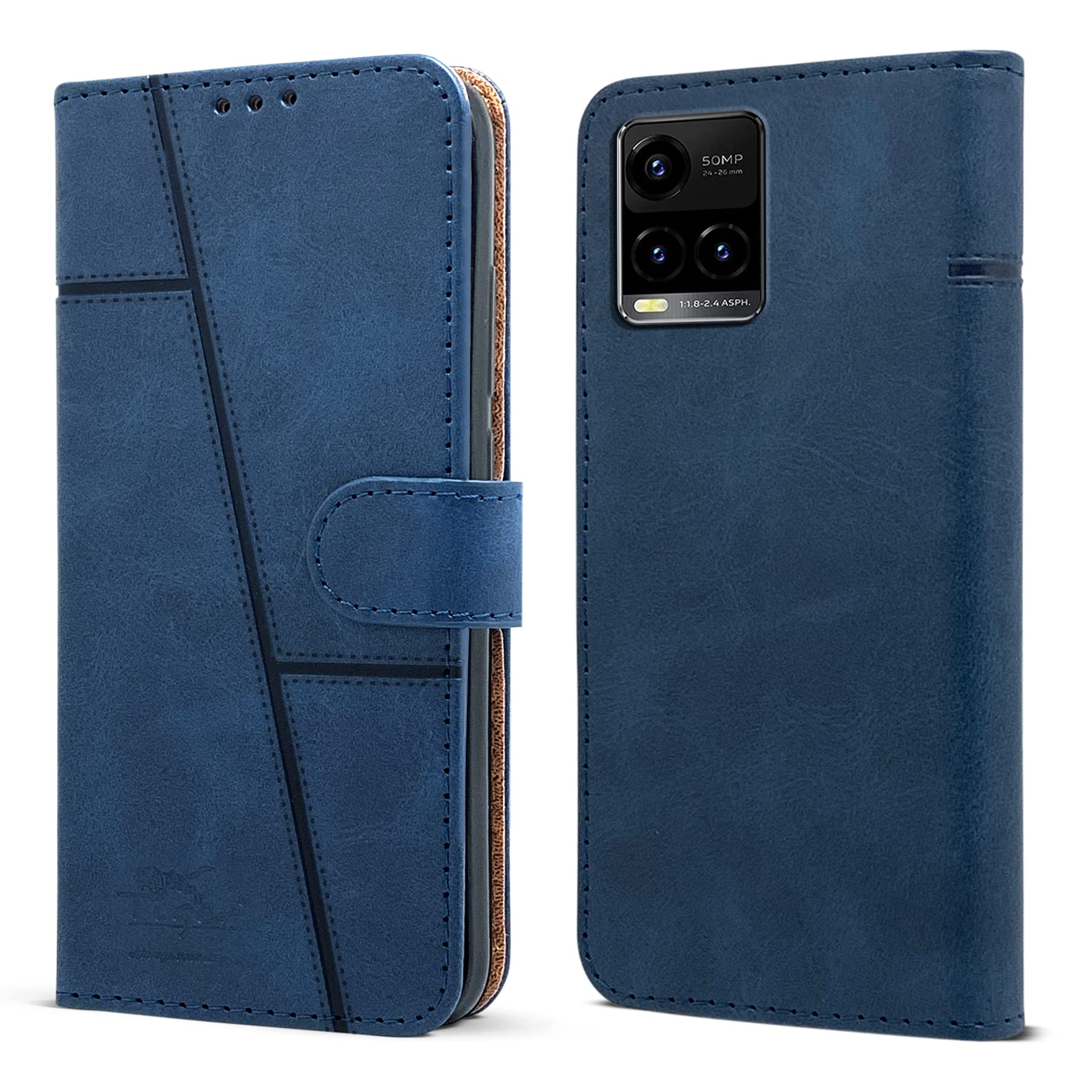 Jkobi Flip Cover Case for Vivo Y33T | Vivo Y21T (Stitched Leather Finish | Magnetic Closure | Inner TPU | Foldable Stand | Wallet Card Slots | Blue) (B09RZW2Z9Z) Amazon Price History, Amazon Price Tracker