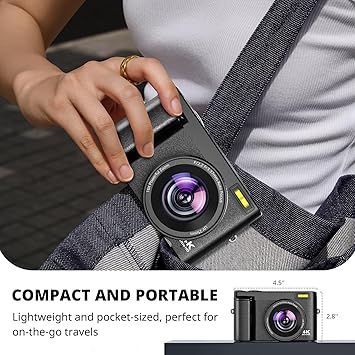 Duluvulu 4K Digital Camera for Photography Autofocus, 2026 Latest 48MP Vlogging Camera for YouTube with SD Card, 2 Batteries, 3 180Flip Screen Compact Travel Camera for Teens with 16X Zoom,Black
