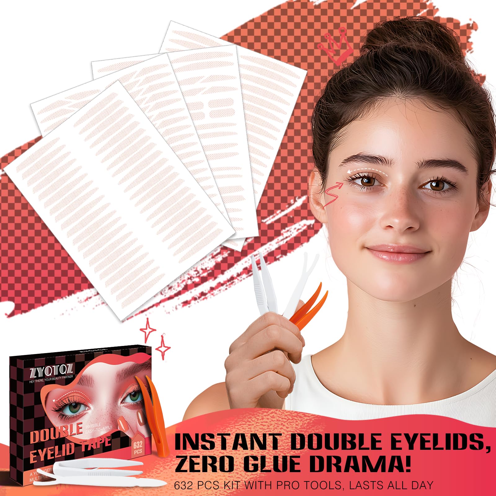 Eyelid Tape 632Pcs, Instant Invisible Eyelid Lifter Strips Ultra-Thin Breathable long-lasting Double Eyelid Tape for Hooded, Droopy, Uneven, Mono-eyelids-New upgrade.eyelid lifter strips