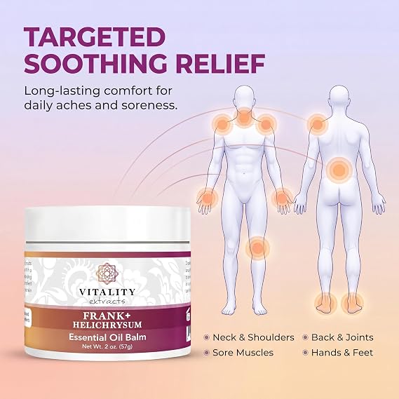 Vitality Extracts Frank+ Helichrysum Balm - 2oz, Frankincense Boswellia Serrata, Helichrysum Gymnocephalum, All-Natural Relief, Skin Soothing, Beeswax