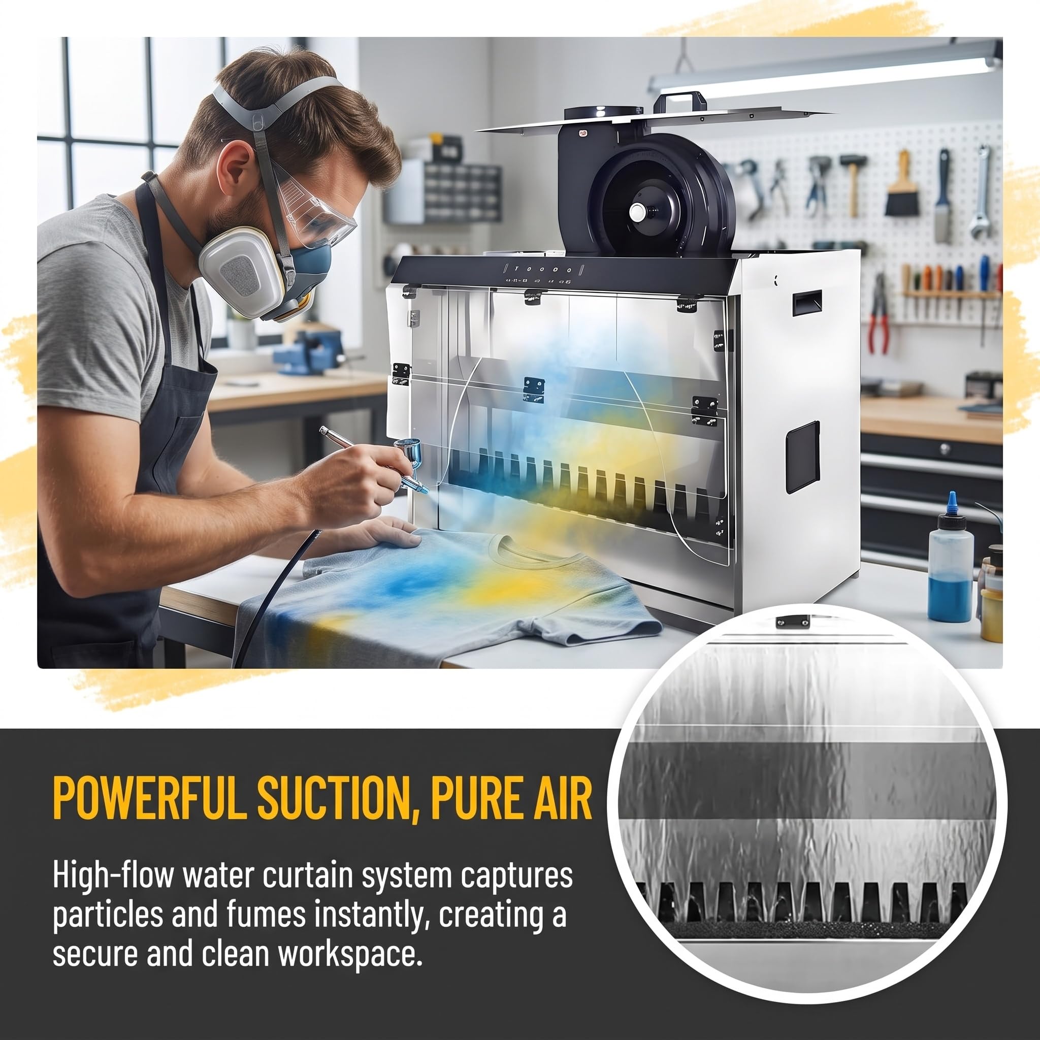 Cabina Di Verniciatura A Cascata, Cabina Di Verniciatura Ad Aerografo Con Cortina Dacqua, Controllo Touch E Doppia Filtrazione, Flusso Daria Di 2200 L/h E 3 Luci A Led, Aspirazione Massima Del