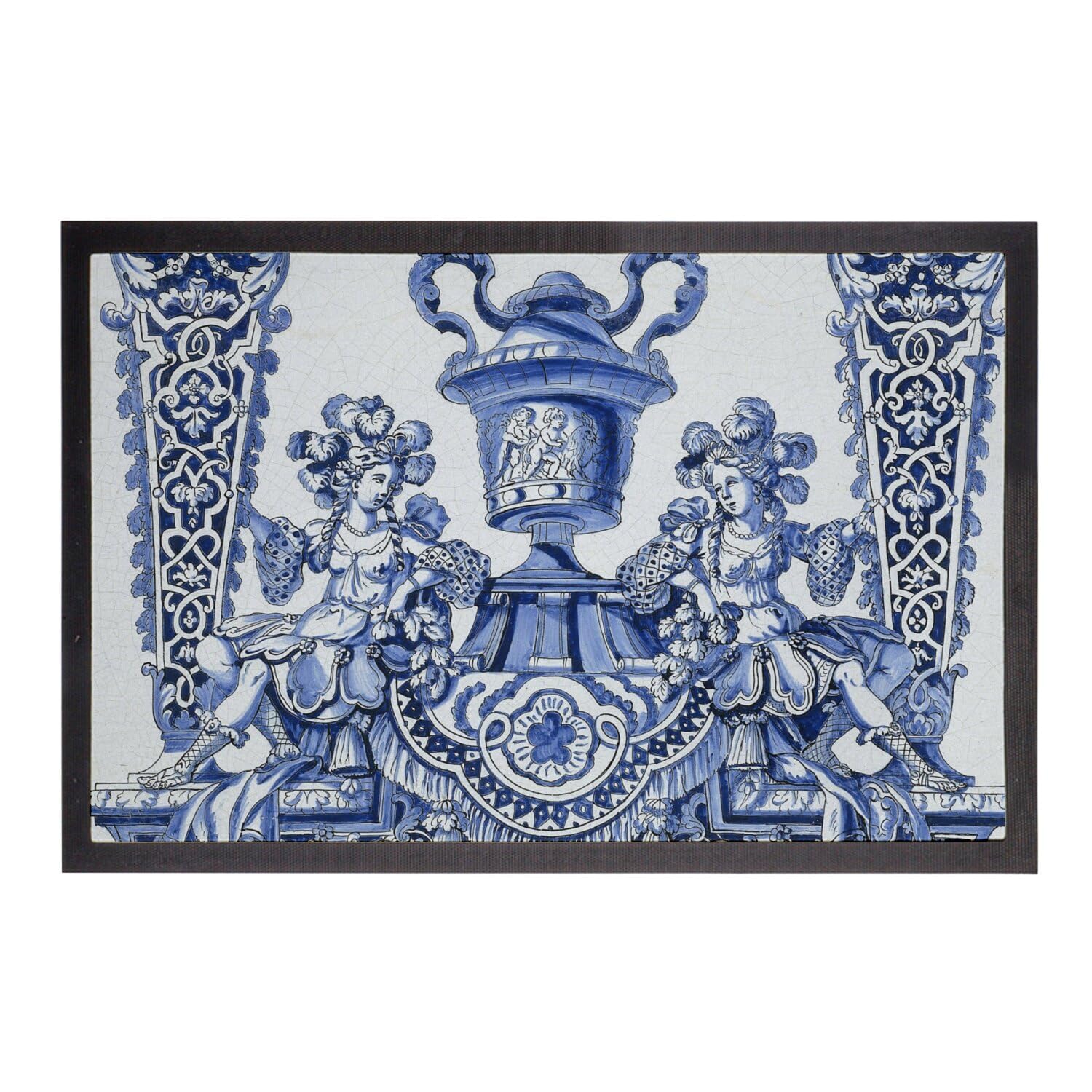 Paillasson baroque bleu et blanc 75x50 cm idéal pour sublimer votre véranda