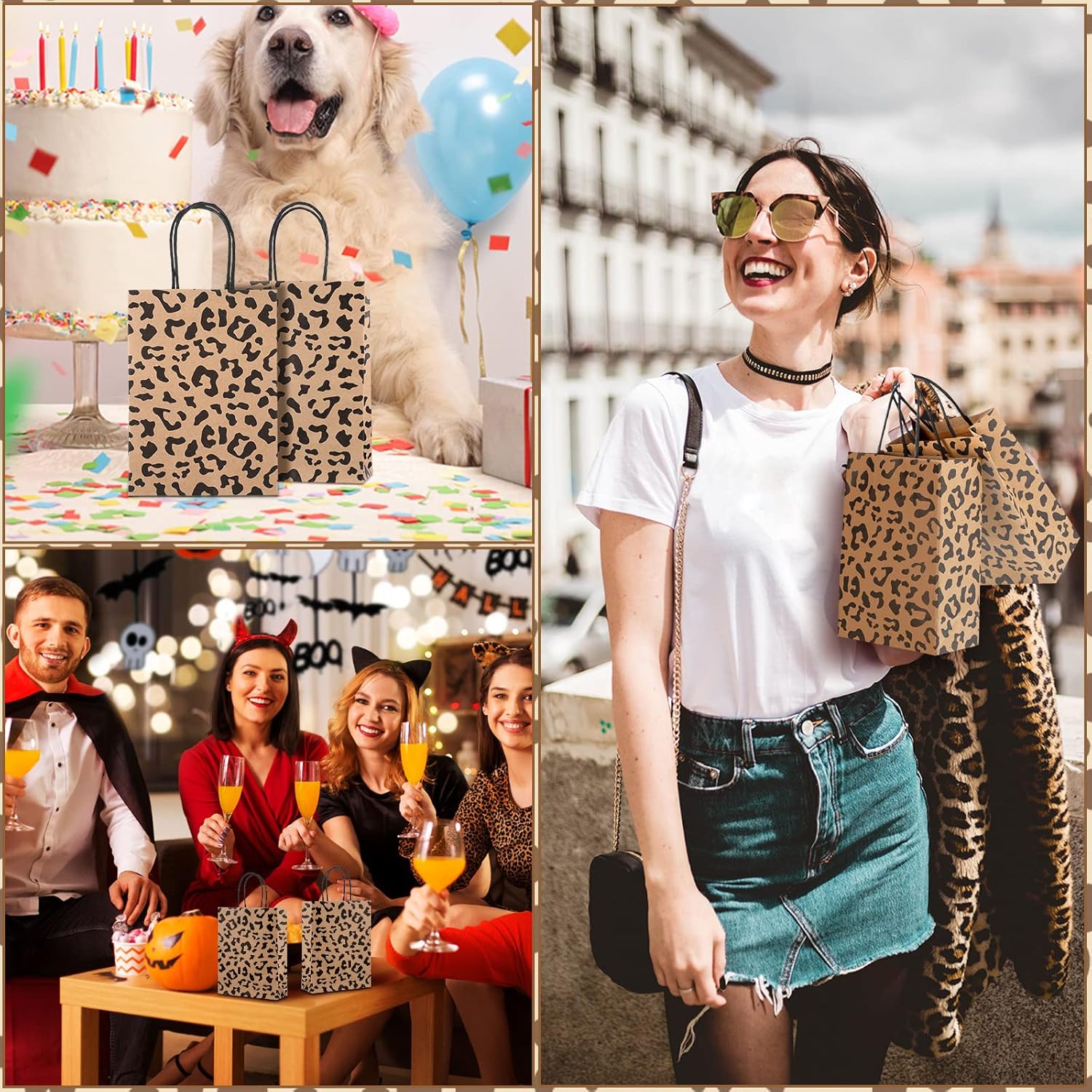 Tinlade 16 Pcs Cheetah Print Gift Bags Leopard Print Small Paper Goodies Bags with Handle Jungle Safari Party Favor for Kids Wild Life Animal Birthday Baby Shower Decorations Supplies, Without Tissue - Image 5