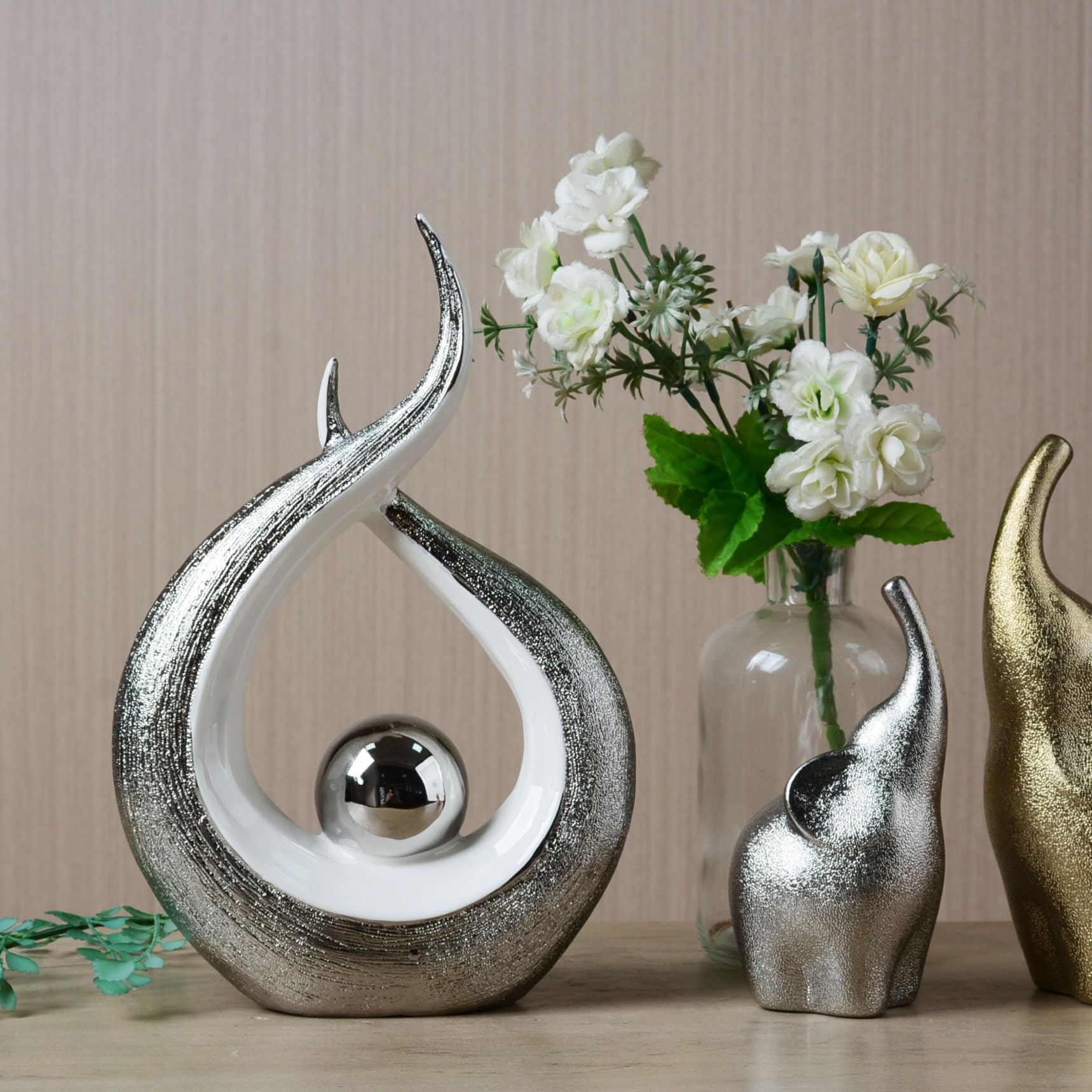 HAUCOZE Scultura Astratta Moderna Statua Decorazione Casa Figurina Mensola Arte Regalo per Casa Soggiorno Ufficio Ceramica 27cm